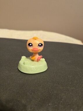 Littlest Pet Shop Yellow Duck Figure on Light Green Stand - McDonald's Promo